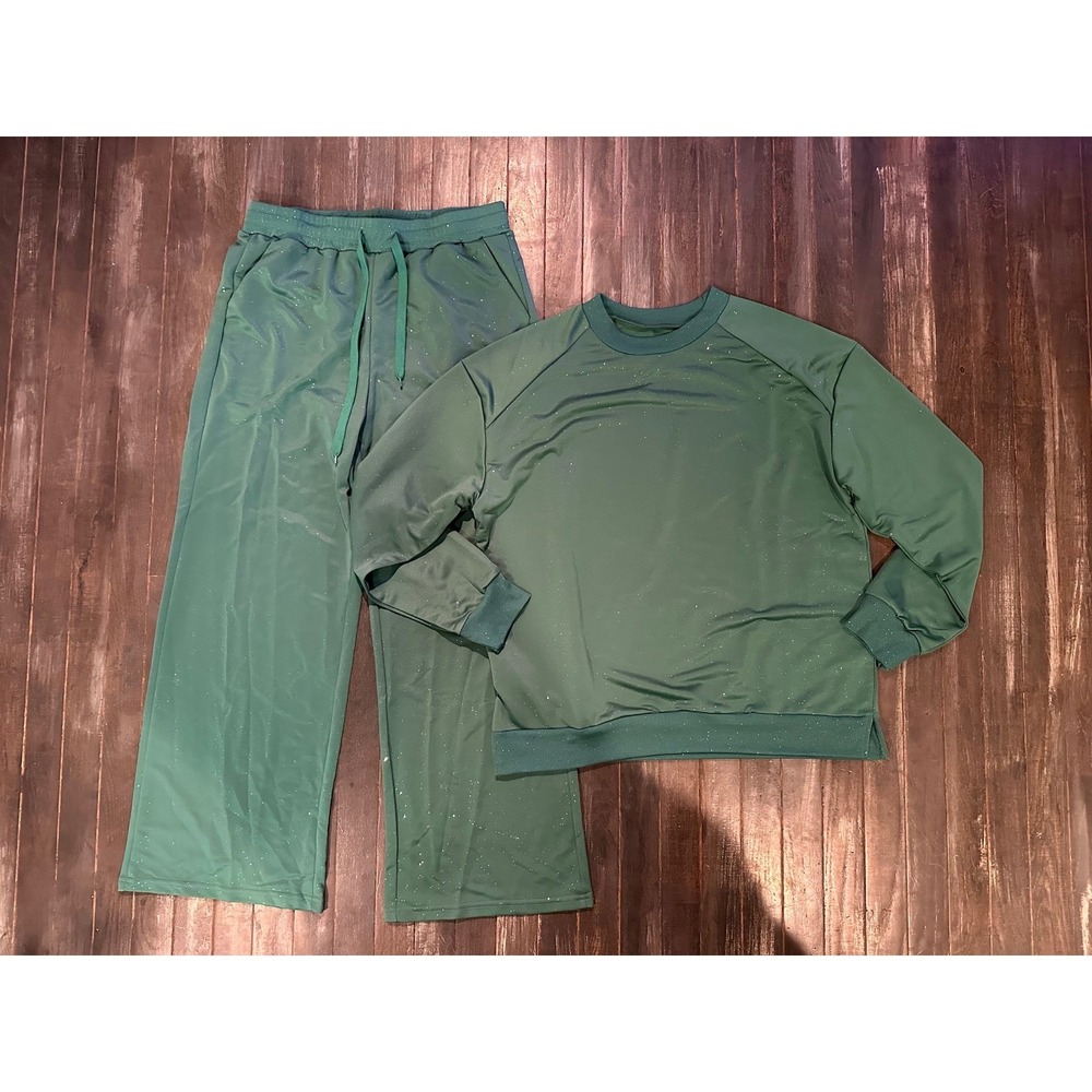 Green‎ Speckled Two Piece Lounge Set Sweatshirt and Wide Leg Pants Tracksuit